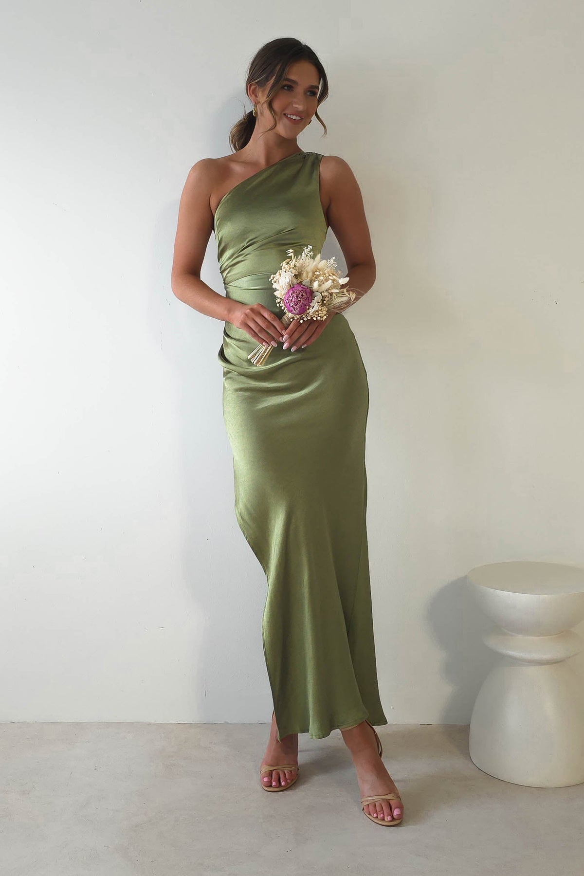 Thessy Soft Satin Maxi Dress | Olive-Oh Hello Clothing