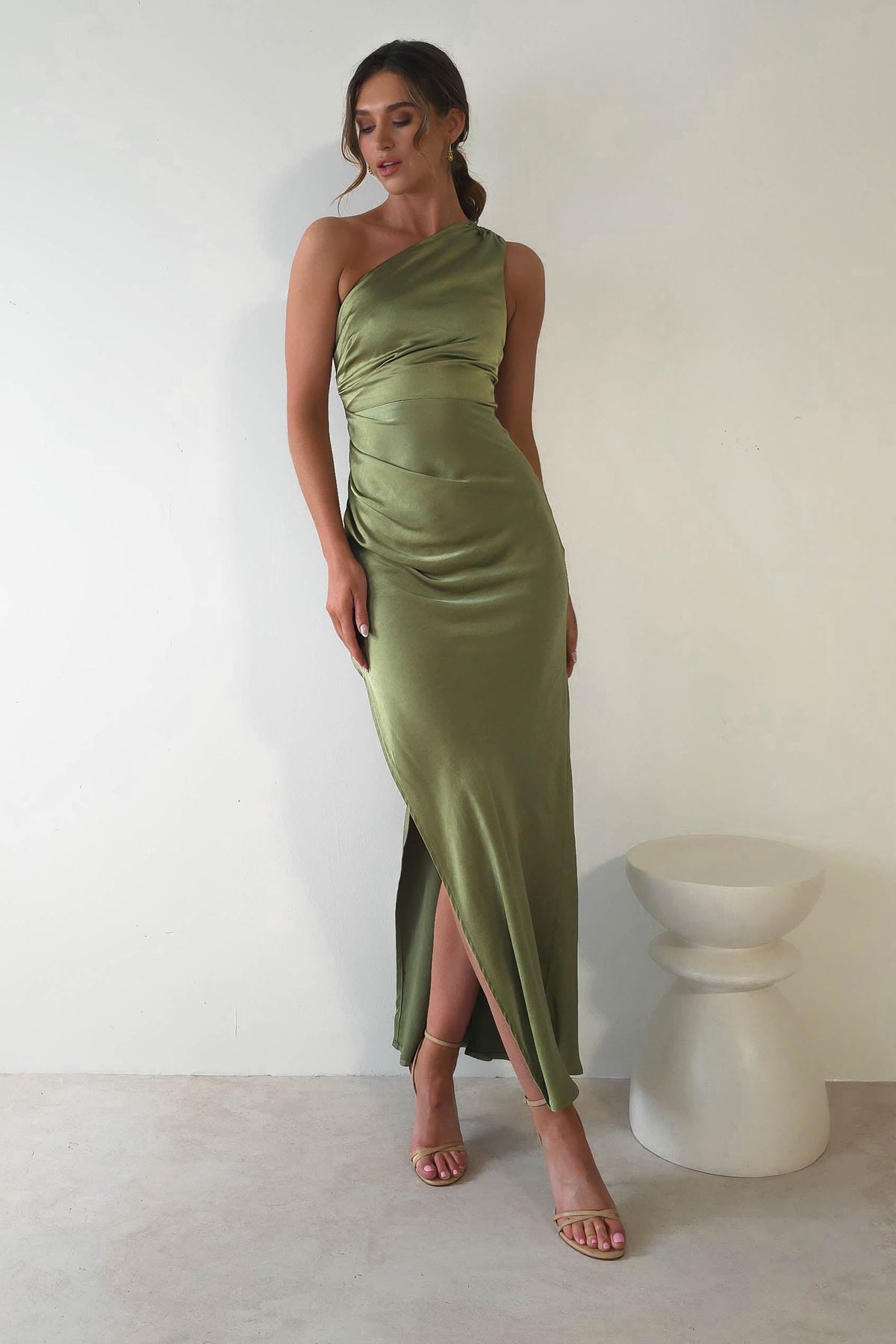 Thessy Soft Satin Maxi Dress | Olive-Oh Hello Clothing