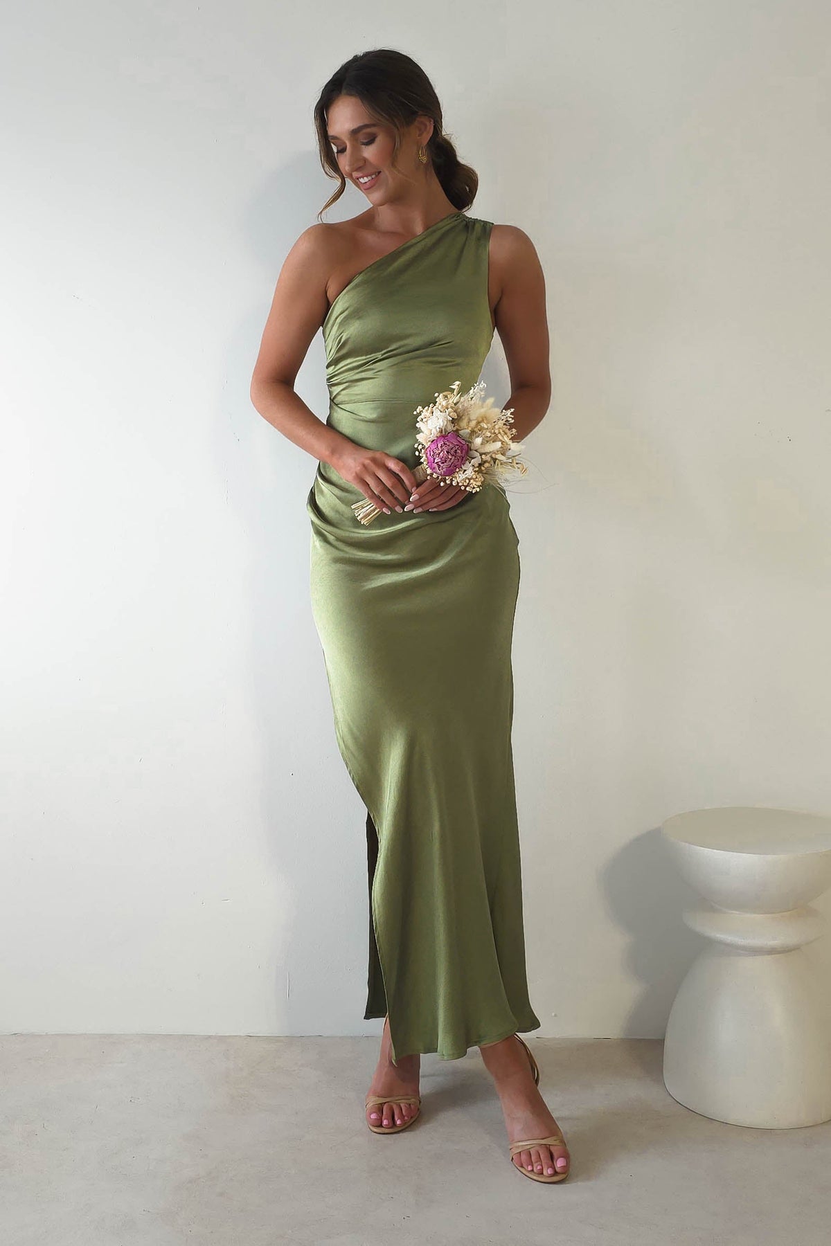 Thessy Soft Satin Maxi Dress | Olive-Oh Hello Clothing