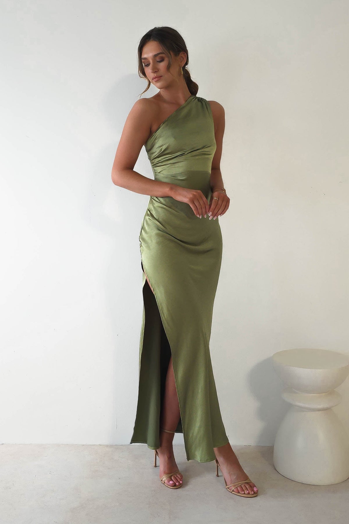 Thessy Soft Satin Maxi Dress | Olive-Oh Hello Clothing