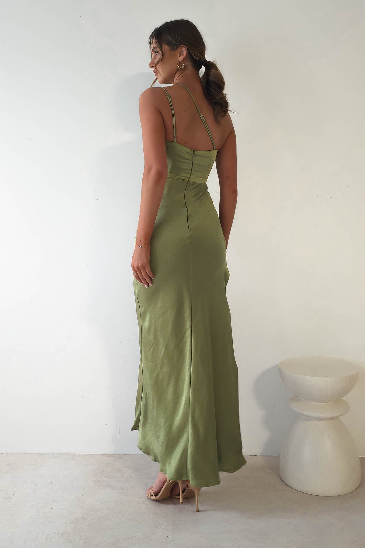Thessy Soft Satin Maxi Dress | Olive-Oh Hello Clothing