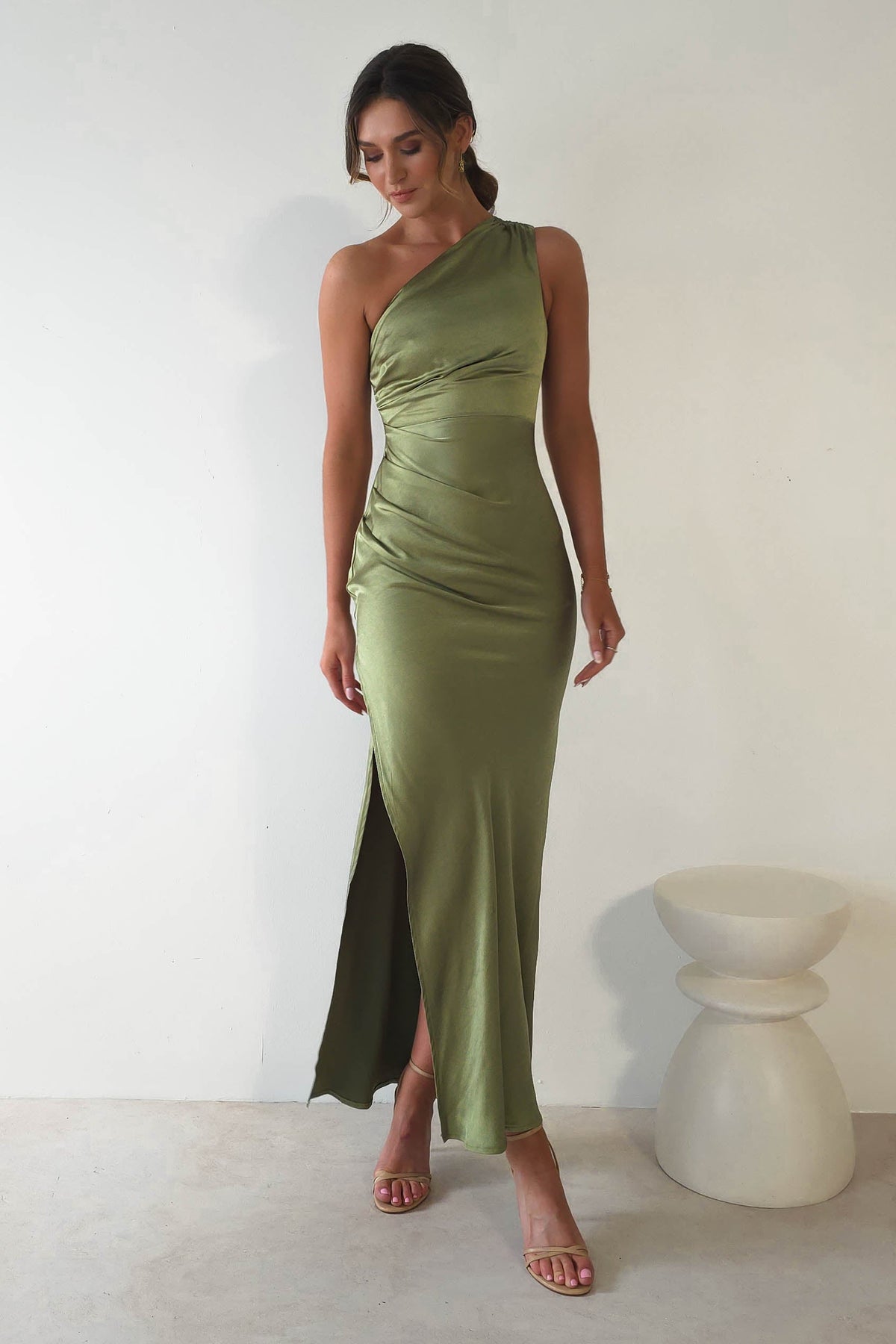 Thessy Soft Satin Maxi Dress | Olive-Oh Hello Clothing