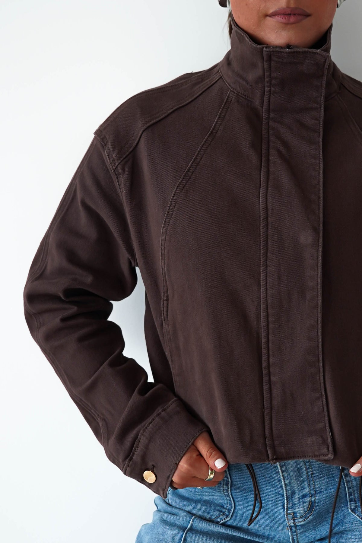 Trinity Buttoned Denim Jacket | Brown-Oh Hello Clothing