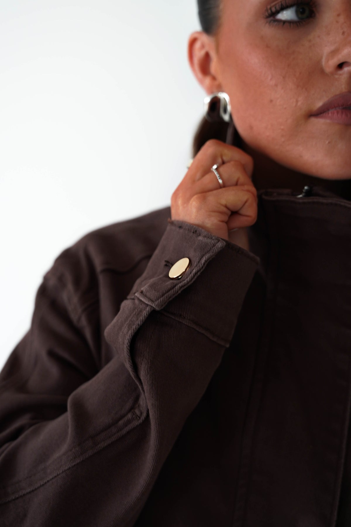 Trinity Buttoned Denim Jacket | Brown-Oh Hello Clothing