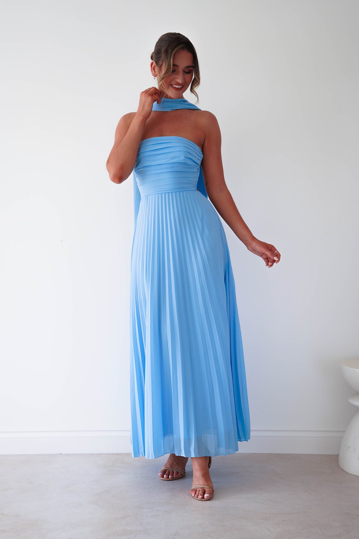 Vasanti Pleated Strapless Maxi Dress | Blue-Oh Hello Clothing