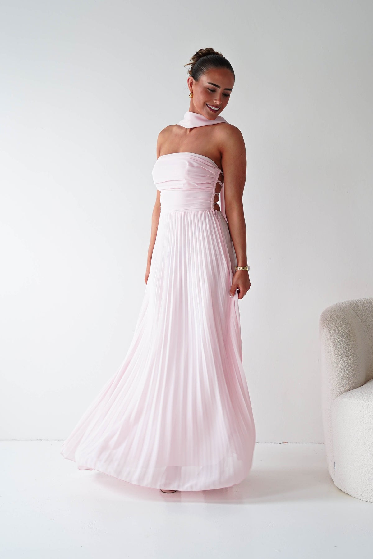 Vasanti Pleated Strapless Maxi Dress | Blush-Oh Hello Clothing