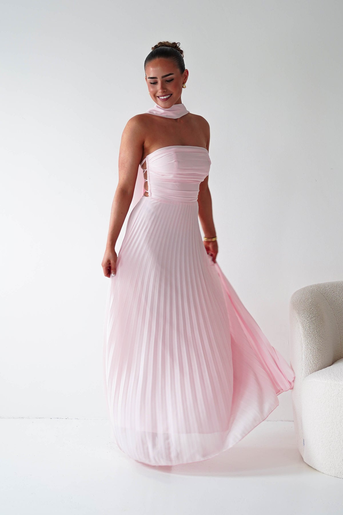 Vasanti Pleated Strapless Maxi Dress | Blush-Oh Hello Clothing