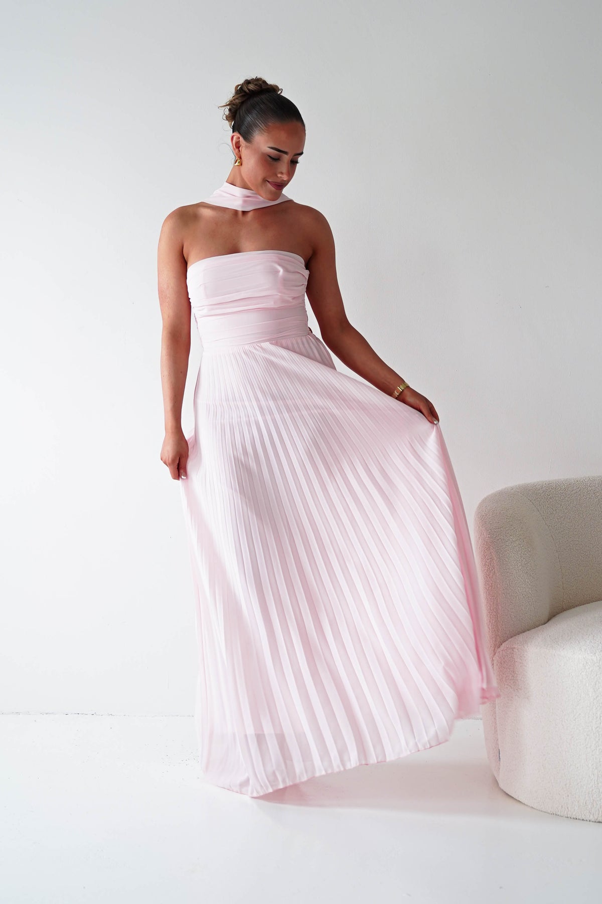 Vasanti Pleated Strapless Maxi Dress | Blush-Oh Hello Clothing