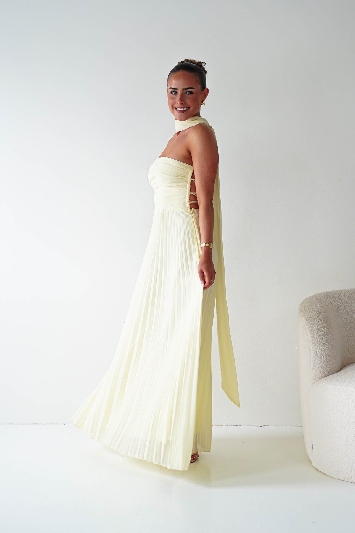Vasanti Pleated Strapless Maxi Dress | Yellow-Oh Hello Clothing
