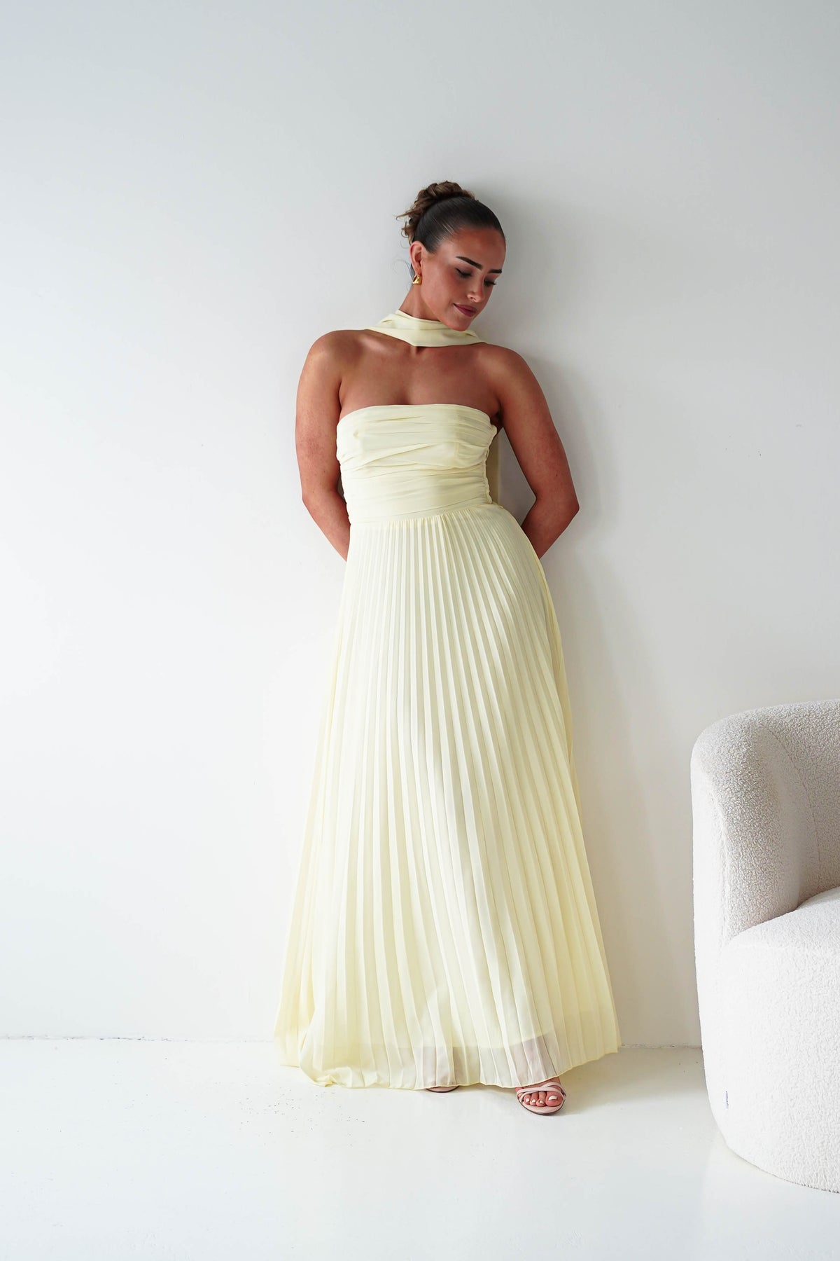 Vasanti Pleated Strapless Maxi Dress | Yellow-Oh Hello Clothing