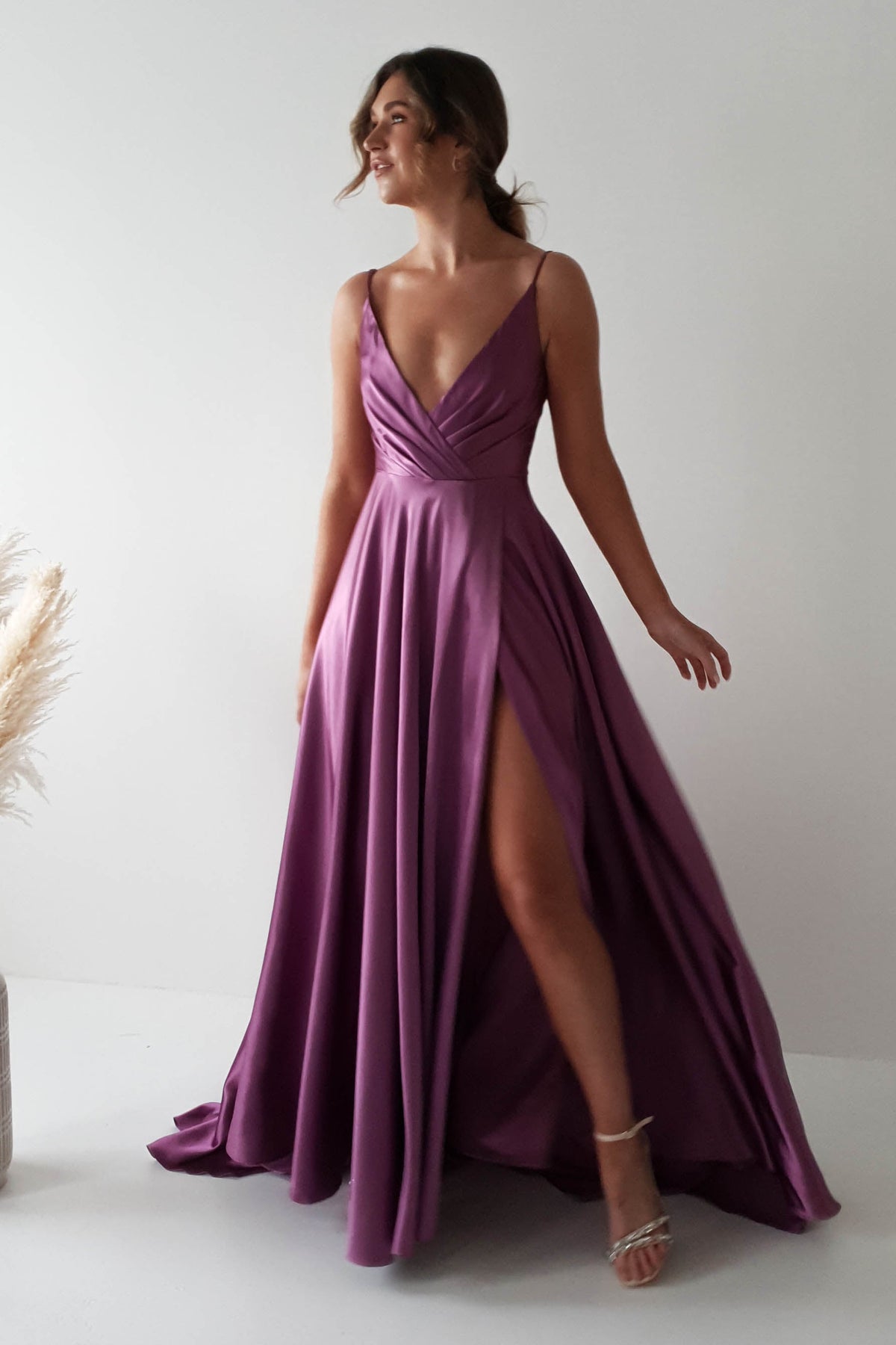 Velia Satin Maxi Gown | Violet-Oh Hello Clothing