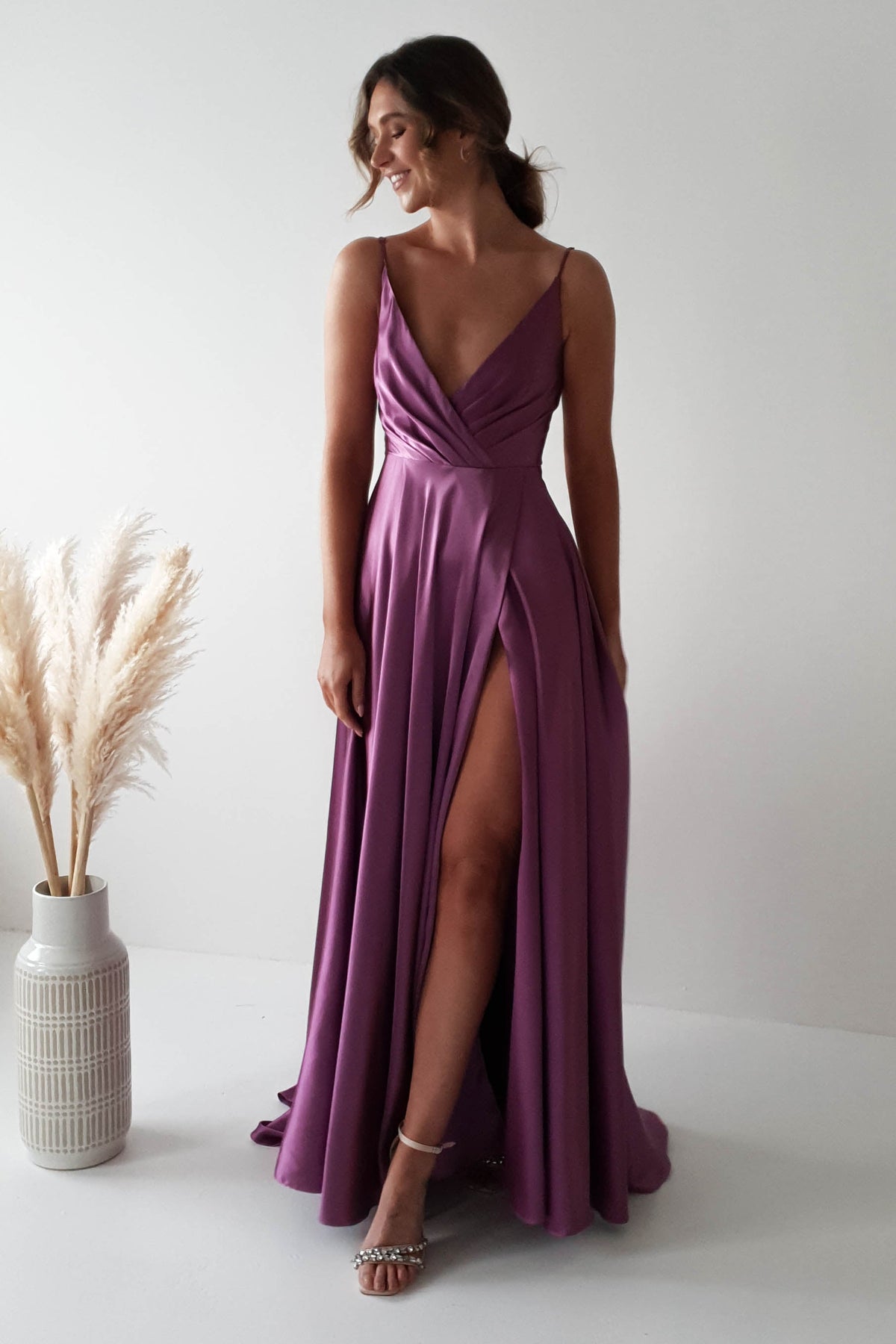 Velia Satin Maxi Gown | Violet-Oh Hello Clothing