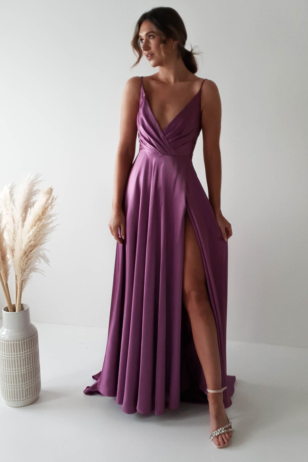 Velia Satin Maxi Gown | Violet-Oh Hello Clothing