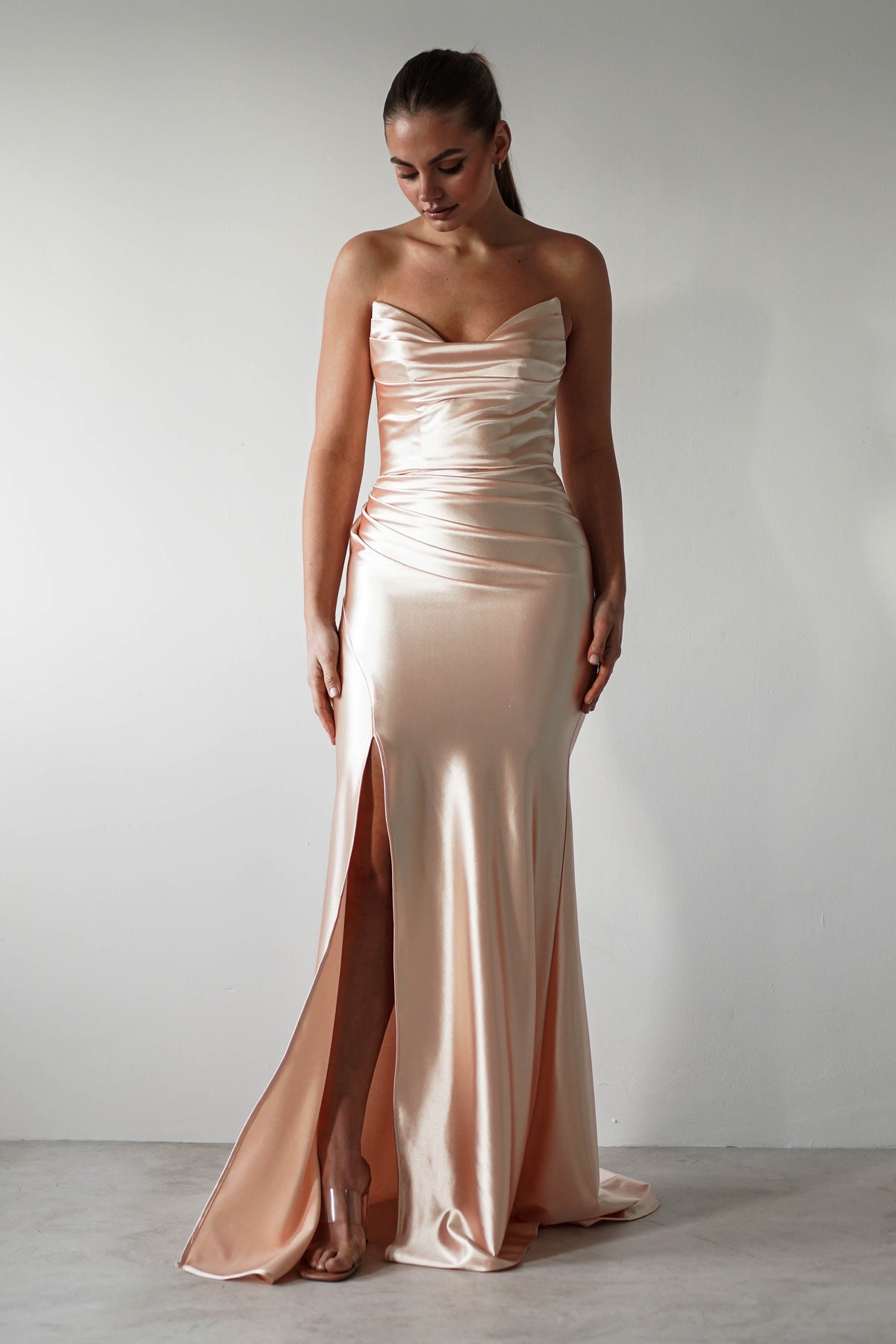 Venice Strapless Bodycon Gown | Light Gold-Oh Hello Clothing