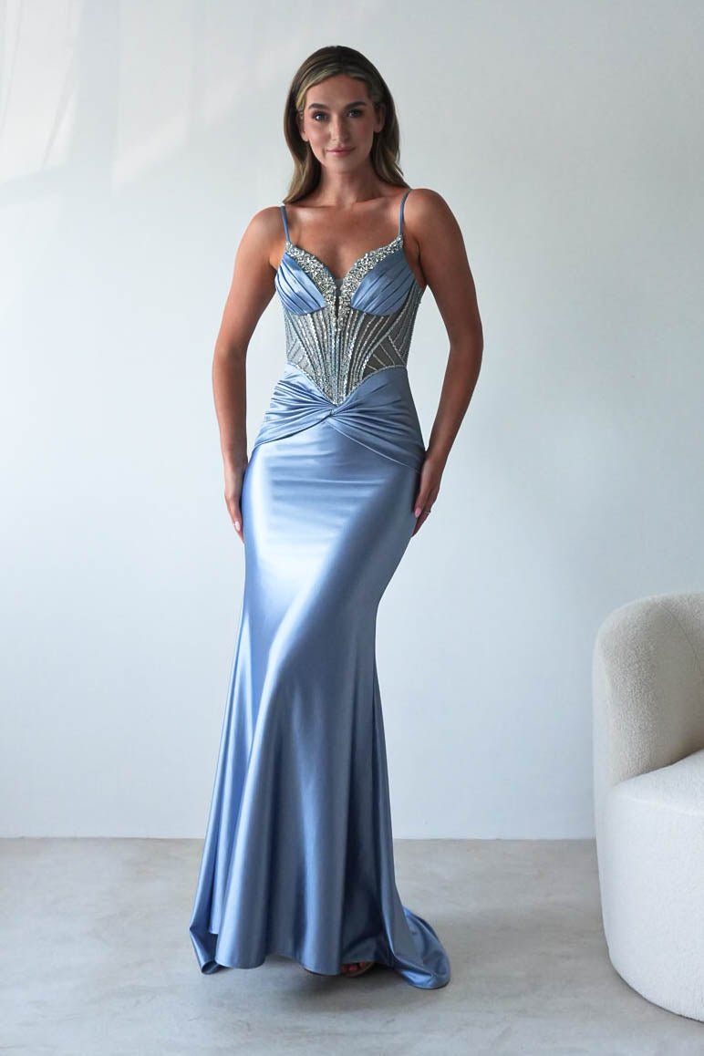 Vera Embellished Bodycon Gown | Dusty Blue-Oh Hello Clothing