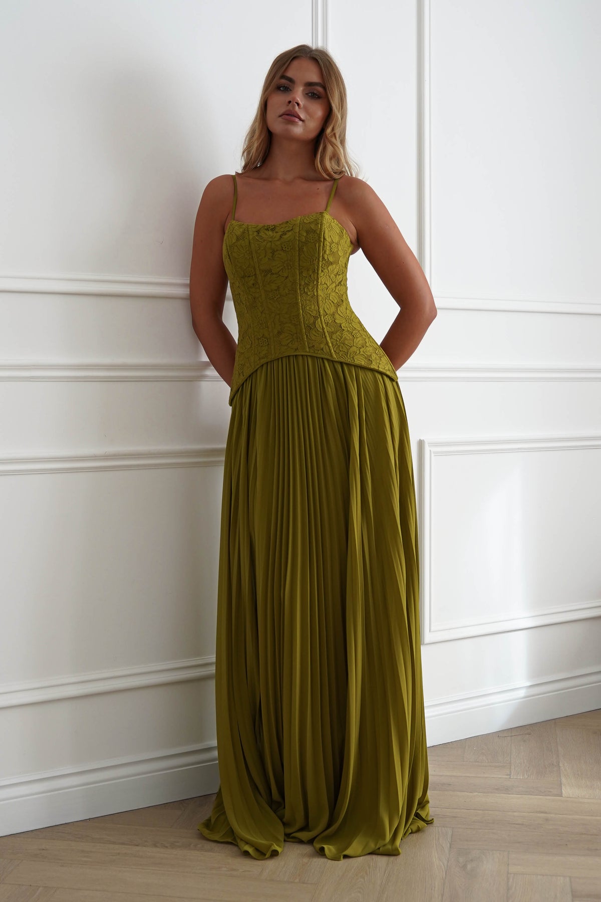 Victoria Dropped Peplum Maxi Dress | Olive Green-Oh Hello Clothing