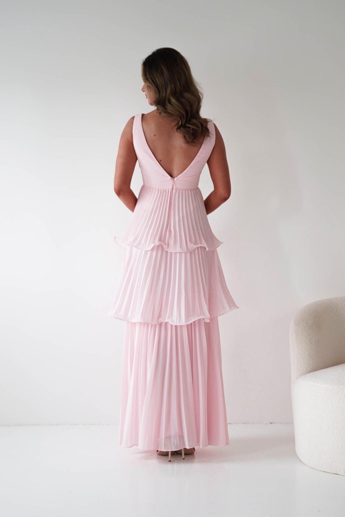 Vina Tiered Pleated Layered Maxi Dress | Blush Pink-Oh Hello Clothing