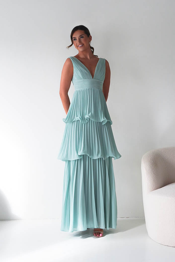 Vina Tiered Pleated Layered Maxi Dress | Mint-Oh Hello Clothing
