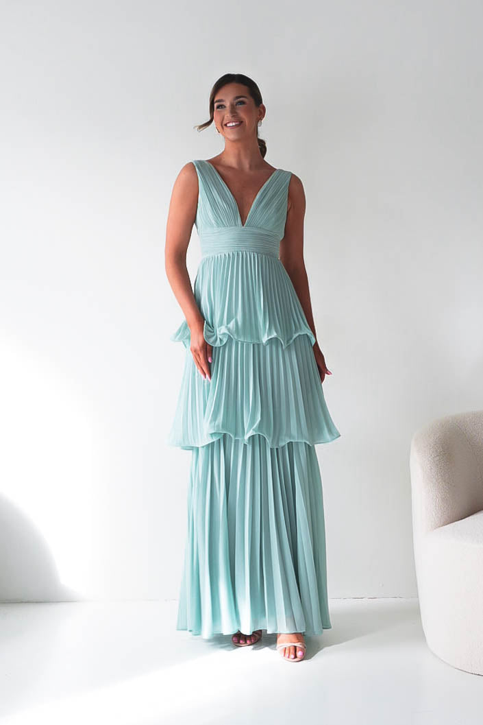 Vina Tiered Pleated Layered Maxi Dress | Mint-Oh Hello Clothing