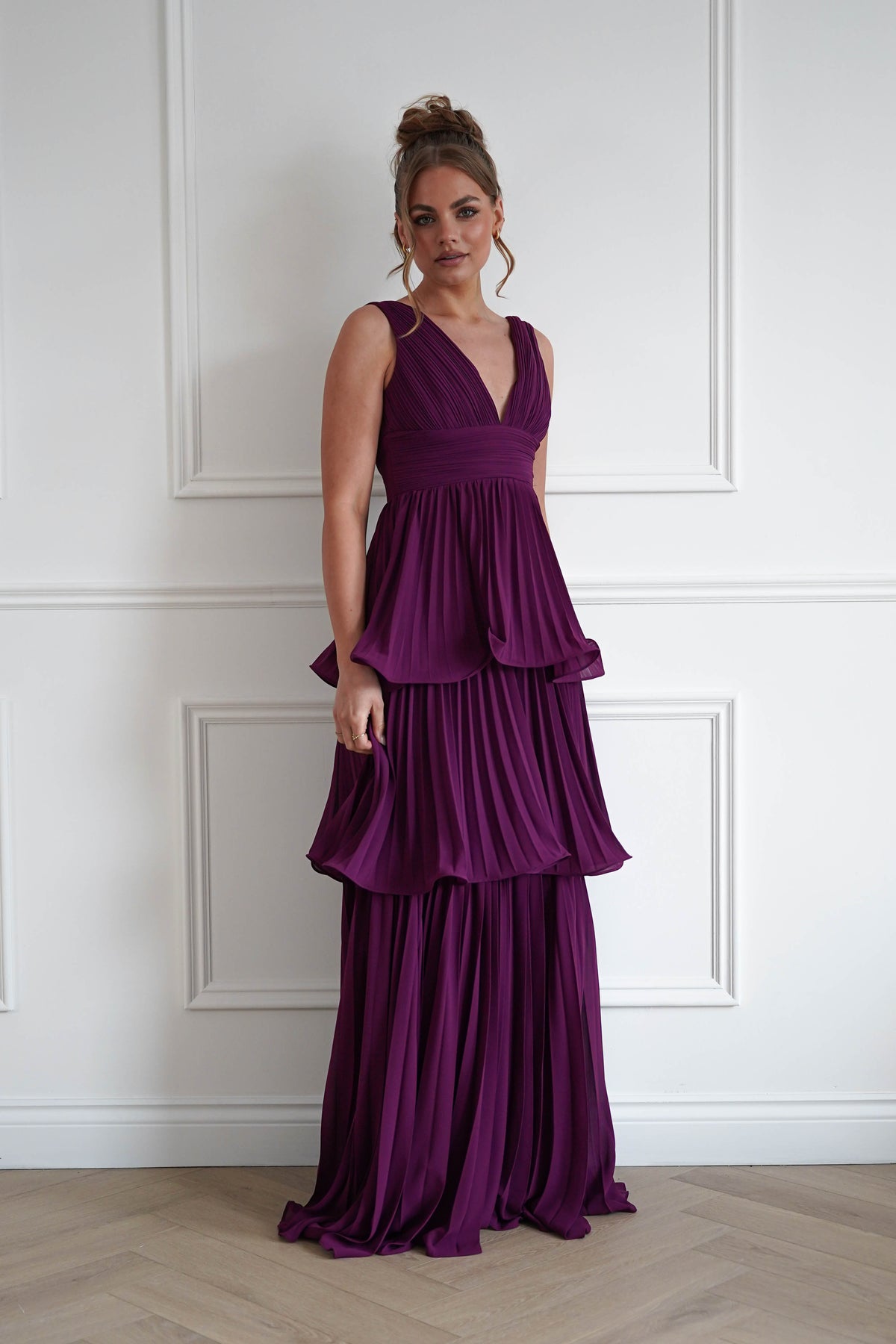 Vina Tiered Pleated Layered Maxi Dress | Plum-Oh Hello Clothing