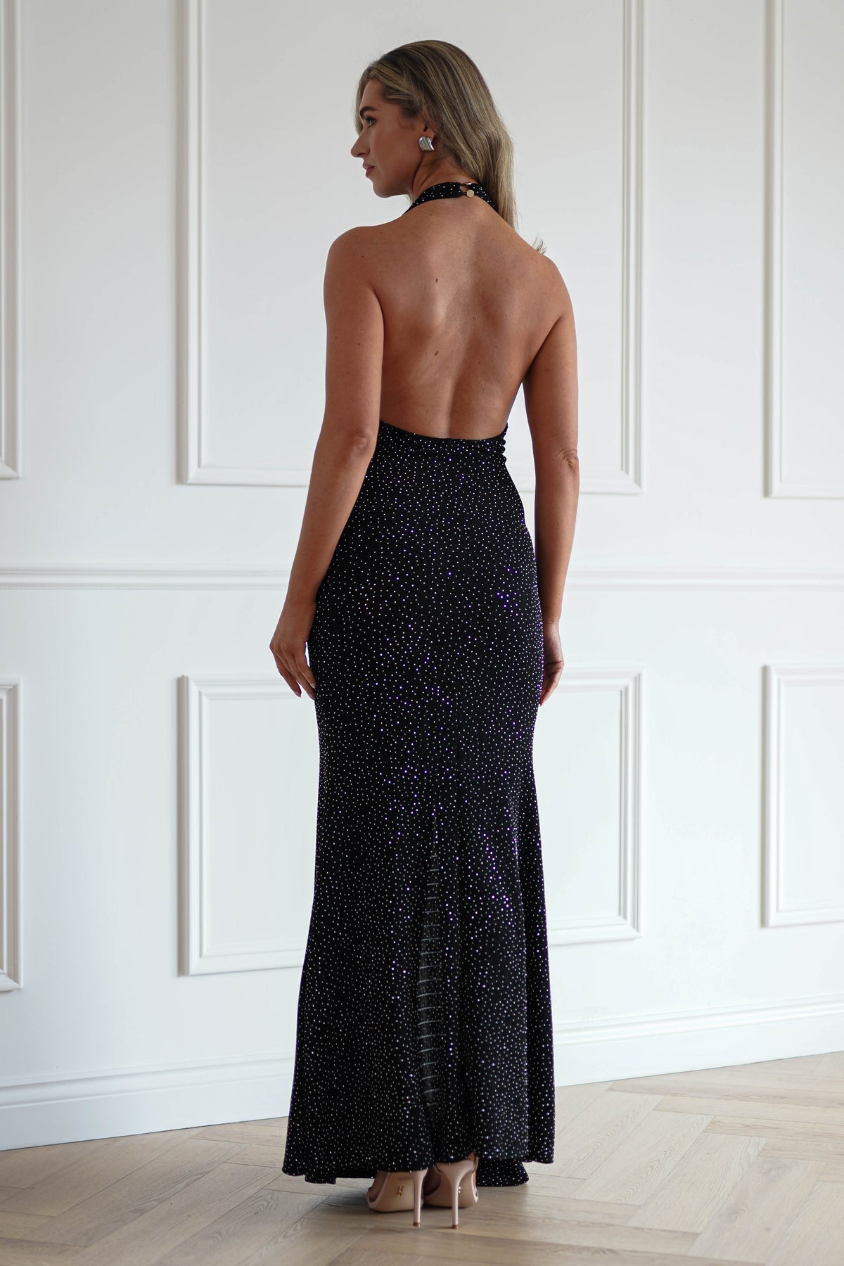 Oh Hello Clothing Women > Clothing > Dresses Vivienne Shimmer Halterneck Maxi Dress | Black