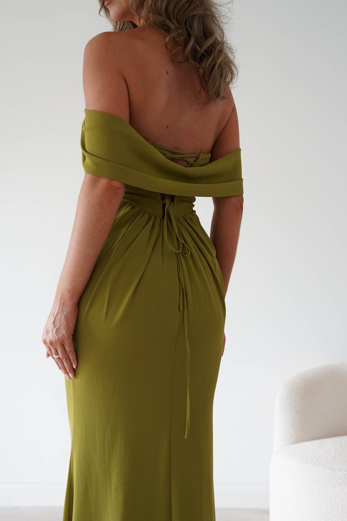 Willow Bardot Draped Maxi Dress | Chartreuse Green-Oh Hello Clothing