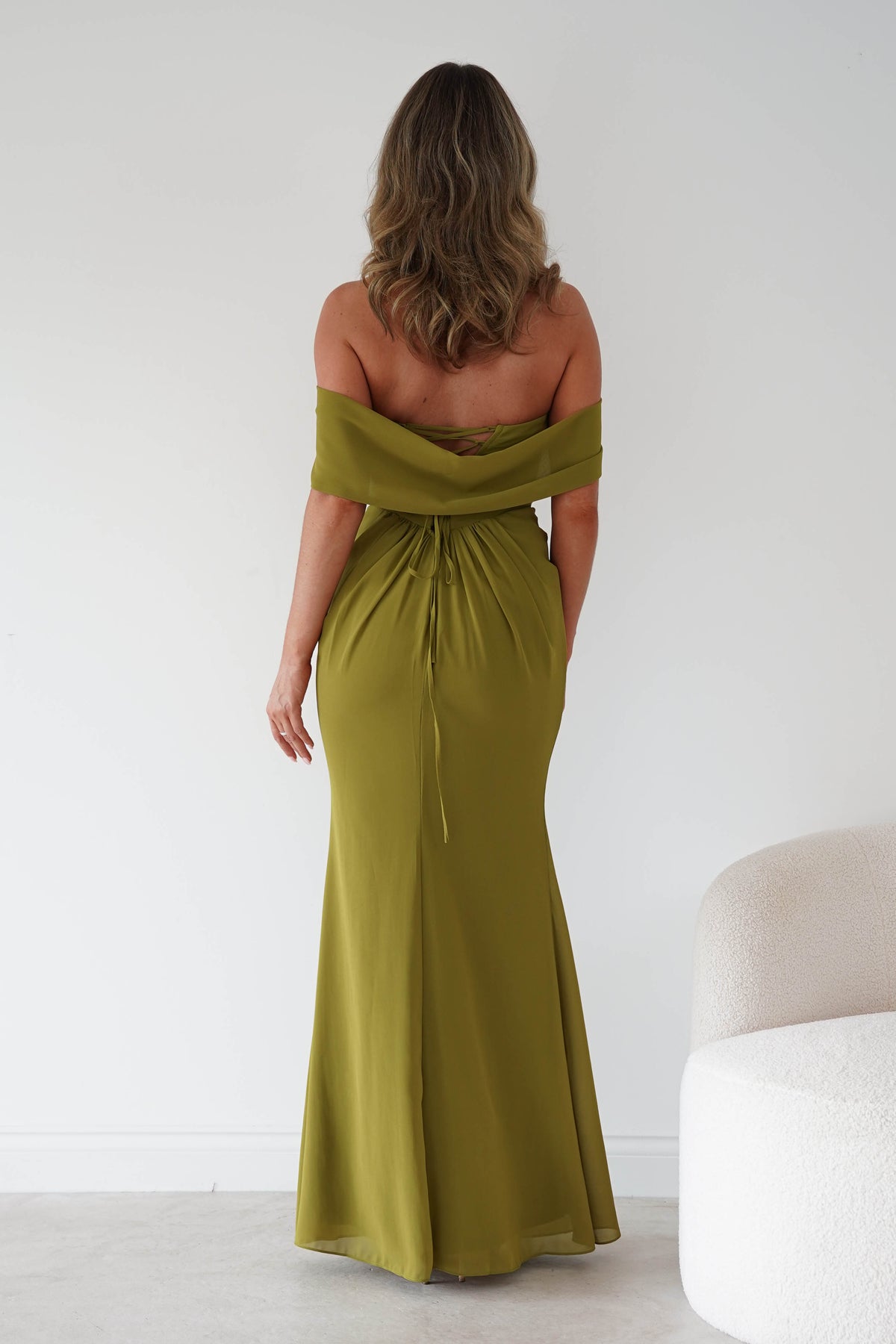 Willow Bardot Draped Maxi Dress | Chartreuse Green-Oh Hello Clothing