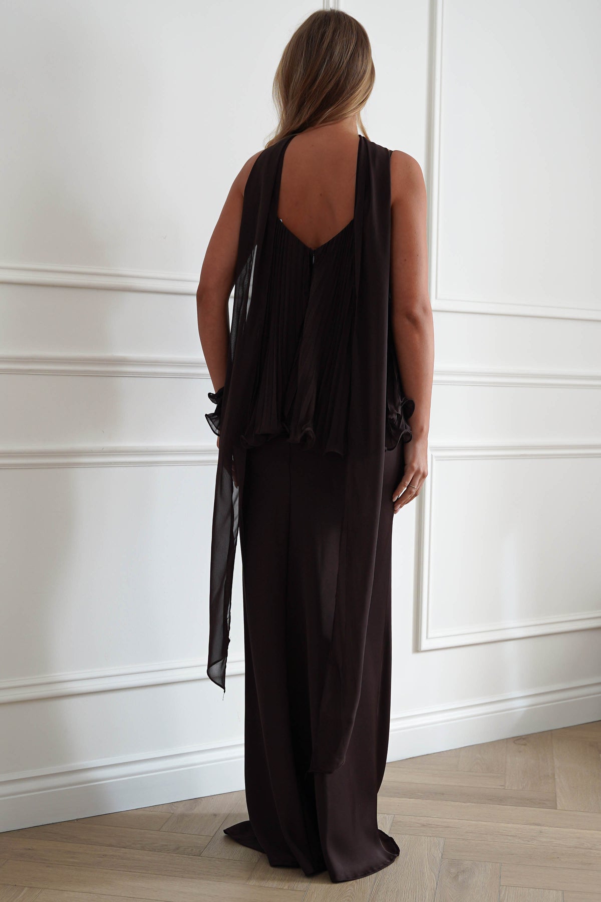 Zendaya Pleated Chiffon Overlay Maxi Dress | Brown-Oh Hello Clothing
