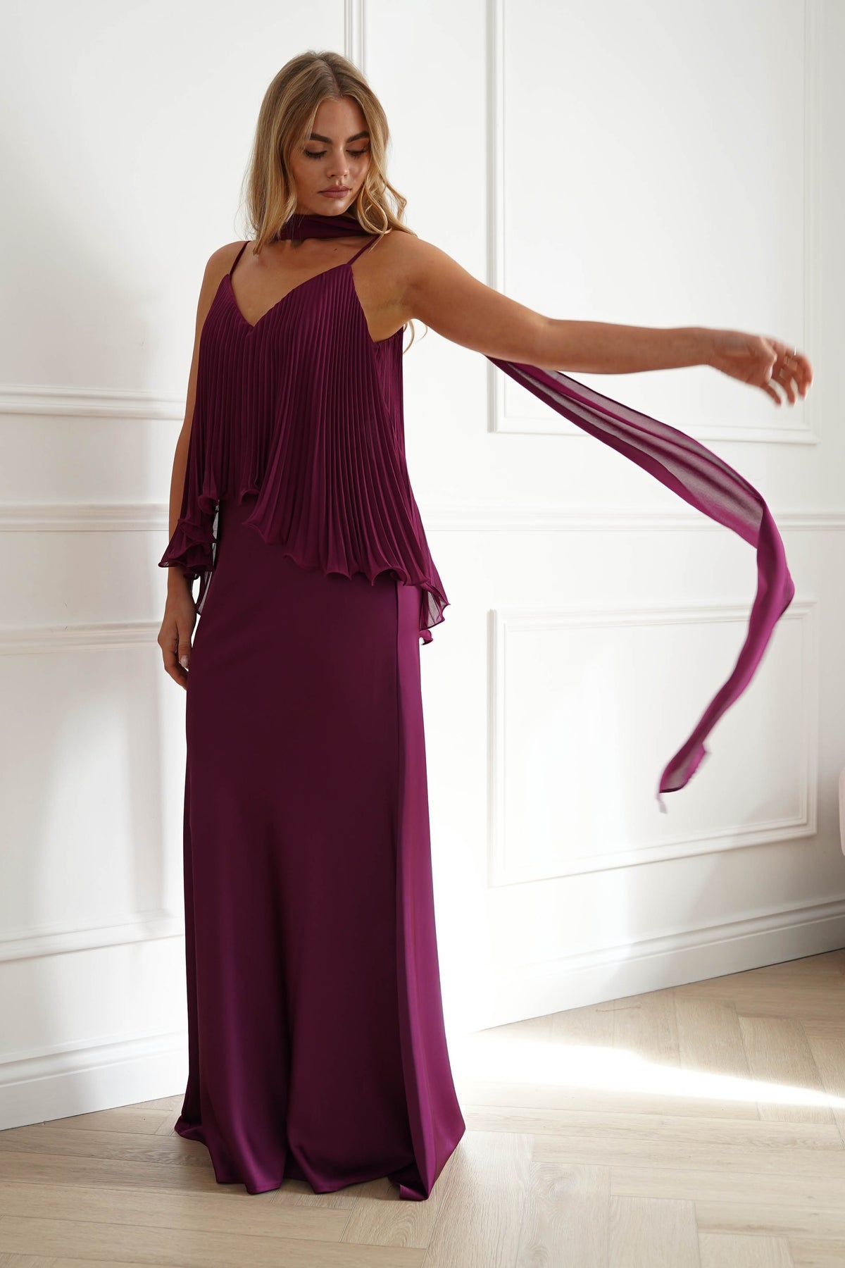 Zendaya Pleated Chiffon Overlay Maxi Dress | Plum-Oh Hello Clothing