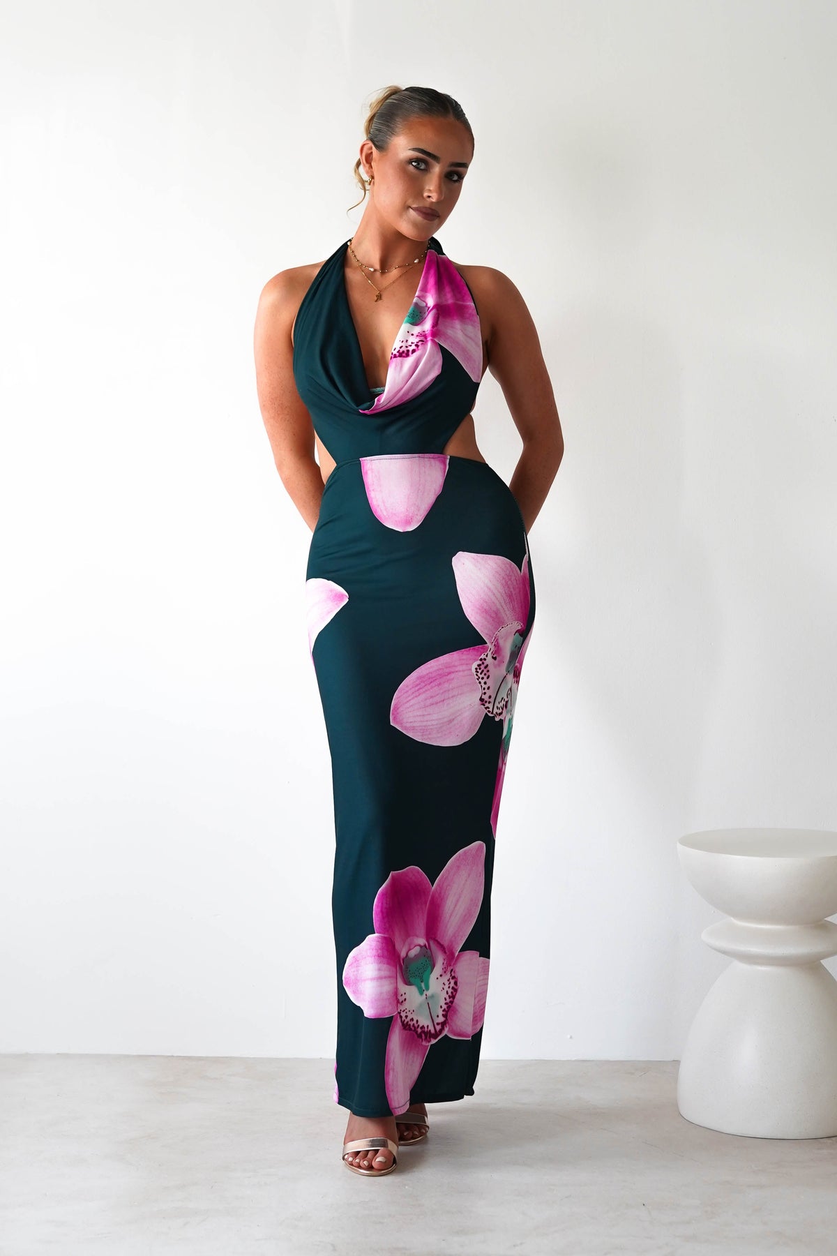 Zinnia Cut Out Bodycon Maxi | Green/Floral-Oh Hello Clothing