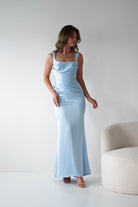 Oh Hello Clothing Women > Clothing > Dresses Addison Sqaure Neck Satin Maxi Dress | Blue