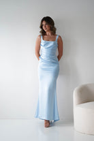 Oh Hello Clothing Women > Clothing > Dresses Addison Sqaure Neck Satin Maxi Dress | Blue