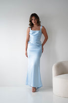 Oh Hello Clothing Women > Clothing > Dresses Addison Sqaure Neck Satin Maxi Dress | Blue