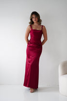 Oh Hello Clothing Women > Clothing > Dresses Addison Sqaure Neck Satin Maxi Dress | Dark Red