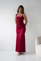 Oh Hello Clothing Women > Clothing > Dresses Addison Sqaure Neck Satin Maxi Dress | Dark Red