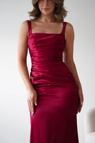 Oh Hello Clothing Women > Clothing > Dresses Addison Sqaure Neck Satin Maxi Dress | Dark Red