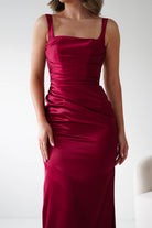 Oh Hello Clothing Women > Clothing > Dresses Addison Sqaure Neck Satin Maxi Dress | Dark Red