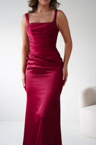 Oh Hello Clothing Women > Clothing > Dresses Addison Sqaure Neck Satin Maxi Dress | Dark Red