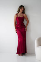Oh Hello Clothing Women > Clothing > Dresses Addison Sqaure Neck Satin Maxi Dress | Dark Red