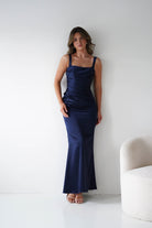 Oh Hello Clothing Women > Clothing > Dresses Addison Sqaure Neck Satin Maxi Dress | Navy