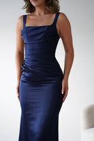 Oh Hello Clothing Women > Clothing > Dresses Addison Sqaure Neck Satin Maxi Dress | Navy