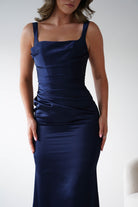 Oh Hello Clothing Women > Clothing > Dresses Addison Sqaure Neck Satin Maxi Dress | Navy