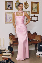 Oh Hello Clothing Dresses > Prom Dresses Addison Sqaure Neck Satin Maxi Dress | Pink