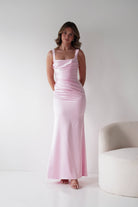 Oh Hello Clothing Dresses > Prom Dresses Addison Sqaure Neck Satin Maxi Dress | Pink