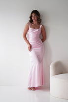 Oh Hello Clothing Dresses > Prom Dresses Addison Sqaure Neck Satin Maxi Dress | Pink