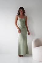 Oh Hello Clothing Women > Clothing > Dresses Addison Sqaure Neck Satin Maxi Dress | Sage
