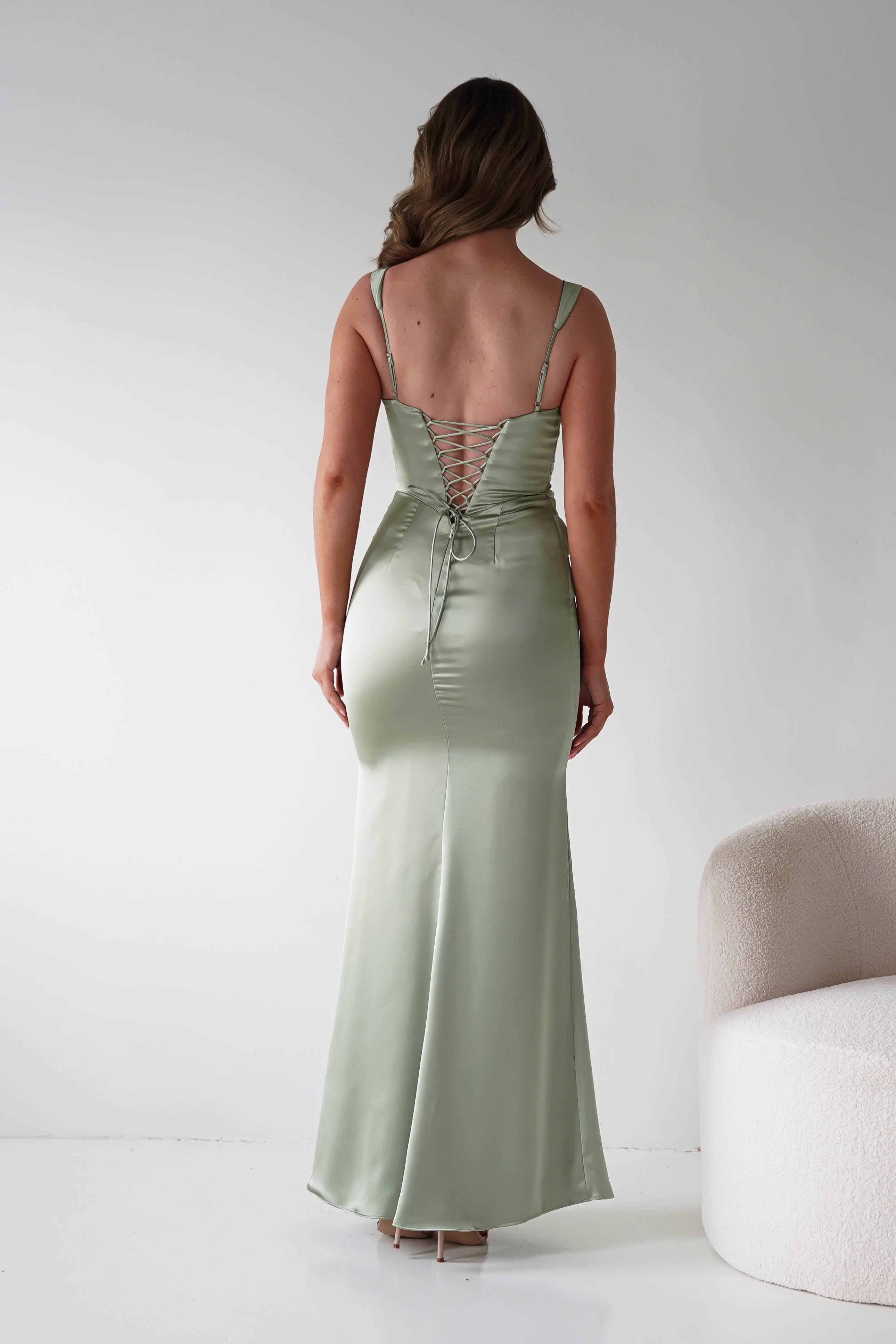 Oh Hello Clothing Women > Clothing > Dresses Addison Sqaure Neck Satin Maxi Dress | Sage
