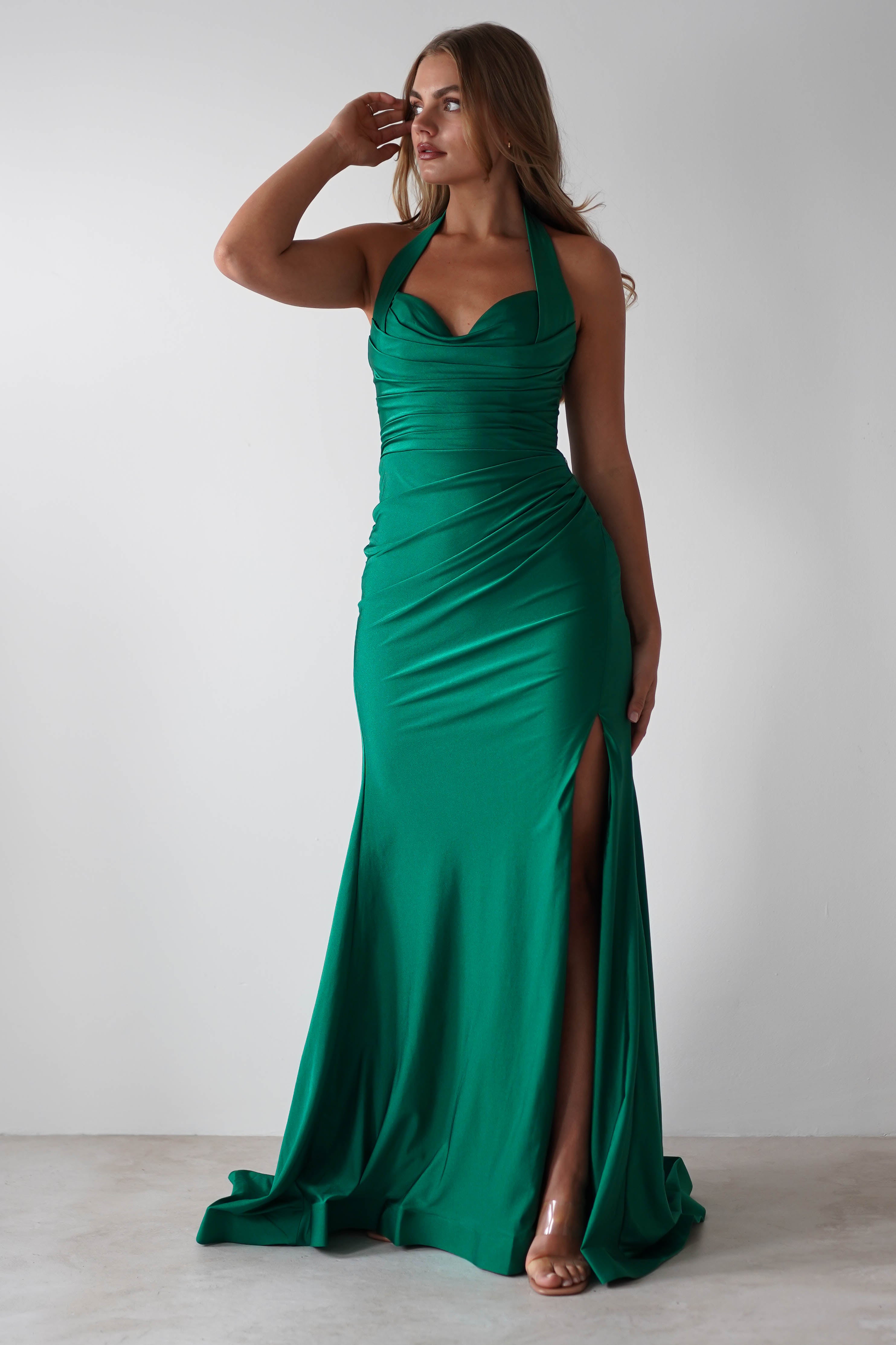 Adele Stretchy Halterneck Gown | Green