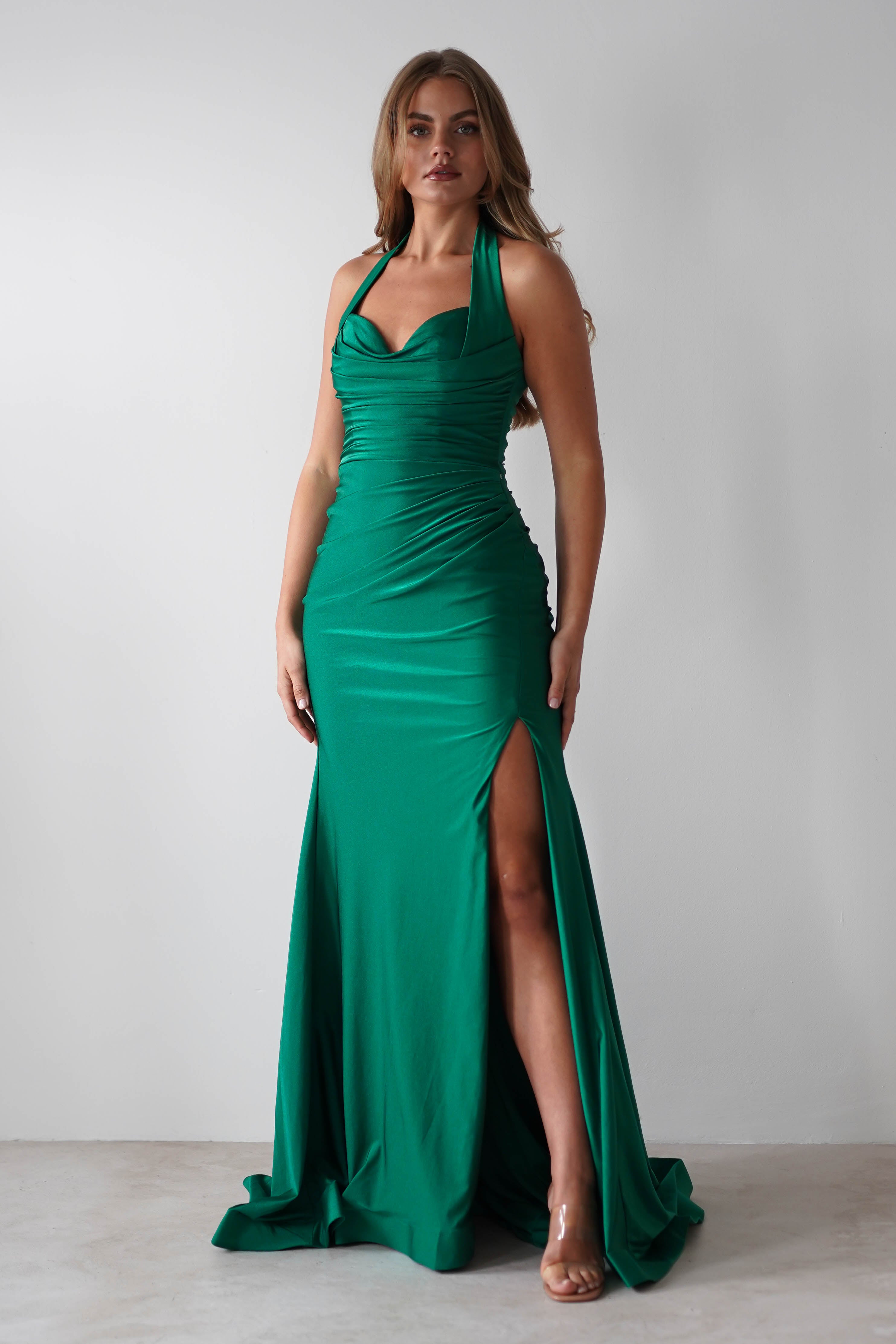 Adele Stretchy Halterneck Gown | Green