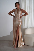 Adeline Rhinestone Halterneck Gown | Gold | Debs & Prom | Formal Gown | Oh Hello Clothing